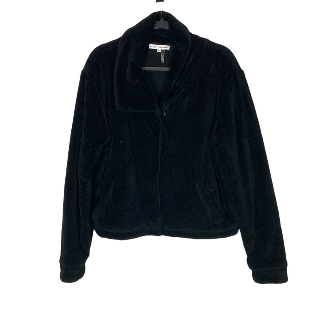 Yfb black, cozy, snap front boxy jacket